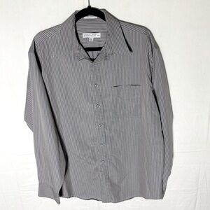 5/$25 Joseph & Feiss Grey Brown Striped Cotton Long Sleeve Button Up Shirt L